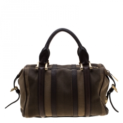 مملوكة مسبقًا Burberry Khaki Green/Brown Canvas and Leather Satchel