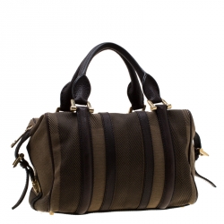 مملوكة مسبقًا Burberry Khaki Green/Brown Canvas and Leather Satchel