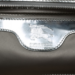 Pre Owned Burberry Silver House Check Canvas and Patent Leather Manor Satchel