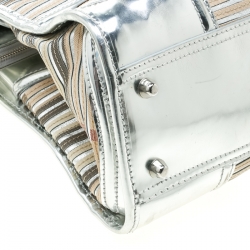 Pre Owned Burberry Silver House Check Canvas and Patent Leather Manor Satchel