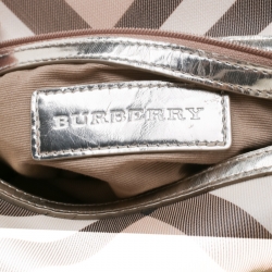 Pre Owned Burberry Silver Nova Check PVC and Leather Chester Boston Bag