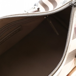 Pre Owned Burberry Silver Nova Check PVC and Leather Chester Boston Bag