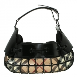 Pre Owned Burberry Black/Beige Nova Check Leather Warrior Armor Hobo