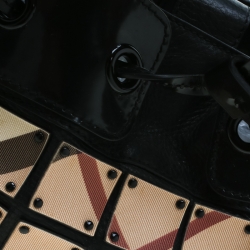 Pre Owned Burberry Black/Beige Nova Check Leather Warrior Armor Hobo