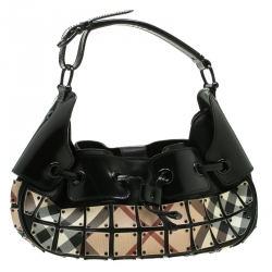 Pre Owned Burberry Black/Beige Nova Check Leather Warrior Armor Hobo