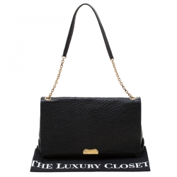 Pre Owned Burberry Black Grained Leather Langley Chain Shoulder Bag