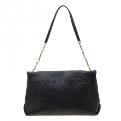 Pre Owned Burberry Black Grained Leather Langley Chain Shoulder Bag
