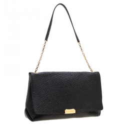 Pre Owned Burberry Black Grained Leather Langley Chain Shoulder Bag