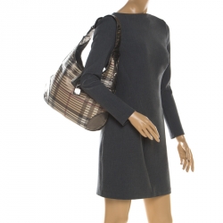 Pre Owned Burberry Olive Green Nova Check PVC and Patent Leather Brooke Hobo