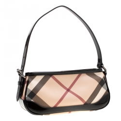 Burberry Black/Beige Nova Check PVC and Patent Leather Small Newbury Sling Bag