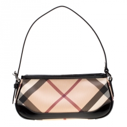 Burberry Black/Beige Nova Check PVC and Patent Leather Small Newbury Sling Bag