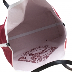Pre Owned Burberry Maroon/Black Archive Logo Canvas And Leather Giant Tote