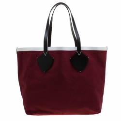 Pre Owned Burberry Maroon/Black Archive Logo Canvas And Leather Giant Tote