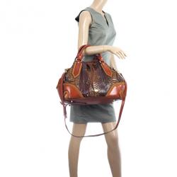 Pre Owned Burberry Brown Medium Framed Suede Python Tote Bag