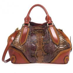 Pre Owned Burberry Brown Medium Framed Suede Python Tote Bag