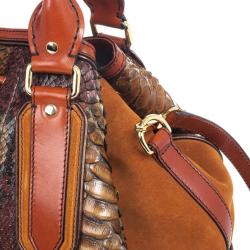 Pre Owned Burberry Brown Medium Framed Suede Python Tote Bag