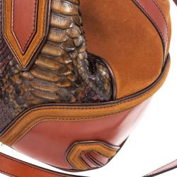 Pre Owned Burberry Brown Medium Framed Suede Python Tote Bag