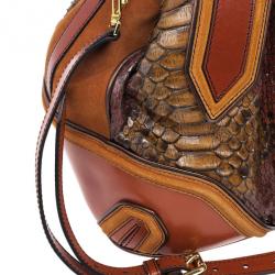 Pre Owned Burberry Brown Medium Framed Suede Python Tote Bag