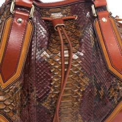 Pre Owned Burberry Brown Medium Framed Suede Python Tote Bag