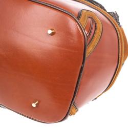 Pre Owned Burberry Brown Medium Framed Suede Python Tote Bag