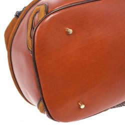 Pre Owned Burberry Brown Medium Framed Suede Python Tote Bag