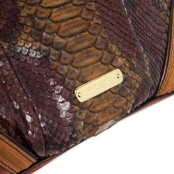 Pre Owned Burberry Brown Medium Framed Suede Python Tote Bag