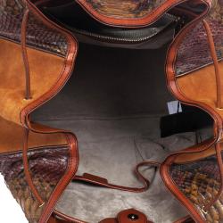 Pre Owned Burberry Brown Medium Framed Suede Python Tote Bag