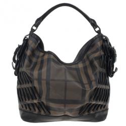 Pre Owned Burberry Smoked Check Cable Knots Hobo Handbag