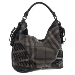 Pre Owned Burberry Smoked Check Cable Knots Hobo Handbag