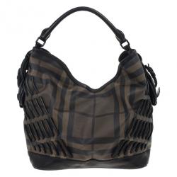 Pre Owned Burberry Smoked Check Cable Knots Hobo Handbag