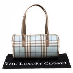 Pre Owned Burberry Blue/Brown Nova Check PVC Boston Bag