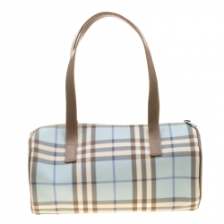 Pre Owned Burberry Blue/Brown Nova Check PVC Boston Bag