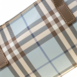 Pre Owned Burberry Blue/Brown Nova Check PVC Boston Bag