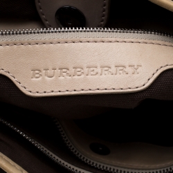 Pre Owned Burberry Beige PVC and Leather New Check Lowry Tote Bag