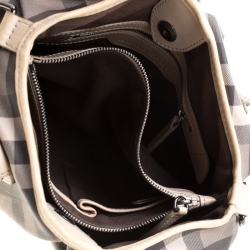 Pre Owned Burberry Beige PVC and Leather New Check Lowry Tote Bag