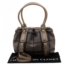 Pre Owned Burberry Beige PVC and Leather New Check Lowry Tote Bag