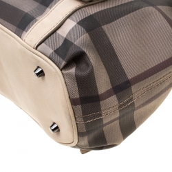 Pre Owned Burberry Beige PVC and Leather New Check Lowry Tote Bag