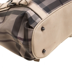 Pre Owned Burberry Beige PVC and Leather New Check Lowry Tote Bag