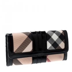 Pre Owned Burberry Beige/Black PVC and Patent Leather Penrose Continental Wallet
