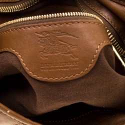 Pre Owned Burberry Brown Canvas and Leather Studded Nova Check Phoebe Hobo 