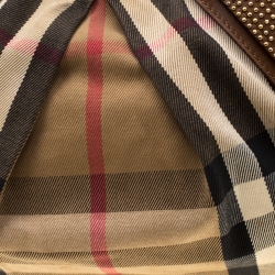 Pre Owned Burberry Brown Canvas and Leather Studded Nova Check Phoebe Hobo 