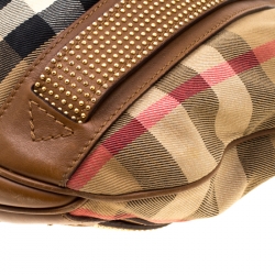 Pre Owned Burberry Brown Canvas and Leather Studded Nova Check Phoebe Hobo 