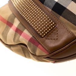 Pre Owned Burberry Brown Canvas and Leather Studded Nova Check Phoebe Hobo 