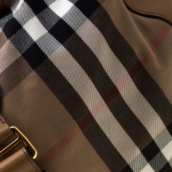 Pre Owned Burberry Brown House Check Canvas and Leather Buckle Hobo 