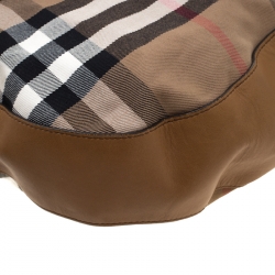 Pre Owned Burberry Brown House Check Canvas and Leather Buckle Hobo 