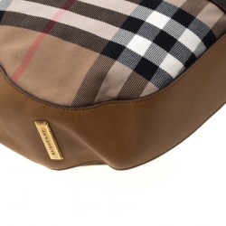 Pre Owned Burberry Brown House Check Canvas and Leather Buckle Hobo 