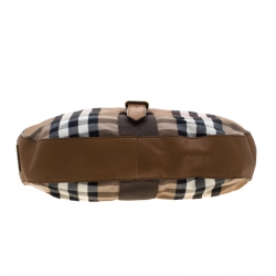 Pre Owned Burberry Brown House Check Canvas and Leather Buckle Hobo 