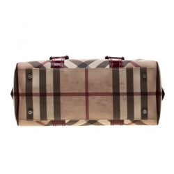 مملوكة مسبقًا حقيبة بربري جلد لامع و PVC كاروهات نوفا بنية محمرة/ بيج