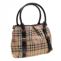 Pre Owned Burberry Beige/Brown Haymarket Check Coated Canvas Small Northfield Tote