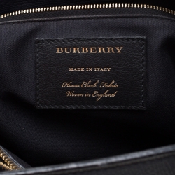 Pre Owned Burberry Navy Blue Leather and House Check Fabric Medium Banner Tote